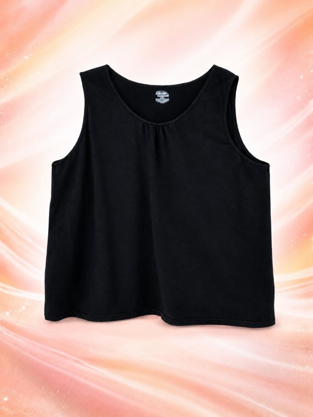Liz & Me Essentials Black Pleated Tank Top with Pleated Satin Detail - 5X